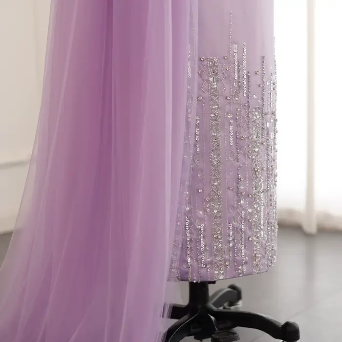 Robe de soirée Sharon Said exquise avec train de balayage et décoration en perles et cristal pour femmes occasions spéciales vert sauge