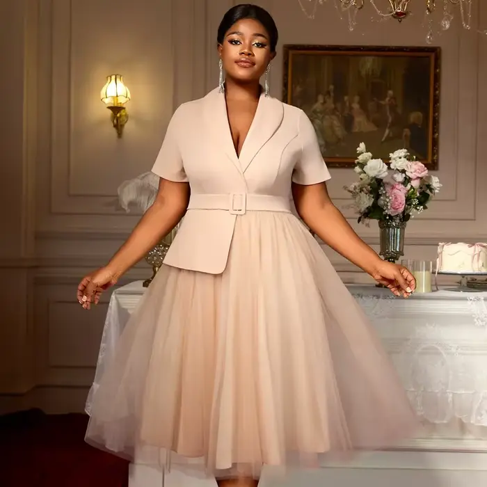 Robe élégante kaki grande taille avec jupe en tulle superposée pour femmes occasions formelles et événements spéciaux