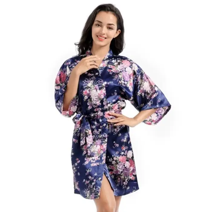 Jonquille-Robe Kimono à Fleurs en Satin Soyeux pour Femme, Vêtements de Nuit pour Patients, Mariée, 