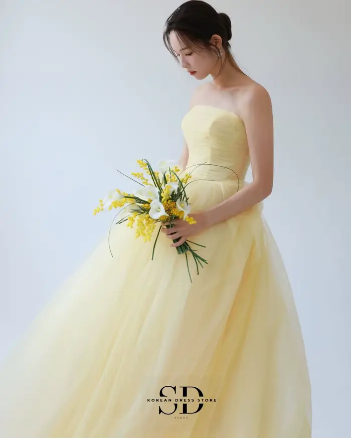 Sondr 2026 nouvelles robes de mariée coréennes jaune clair doux Tulle