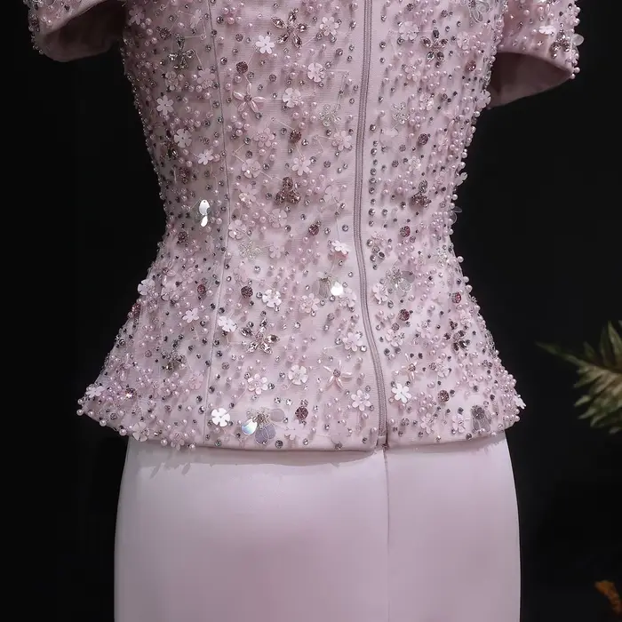 Robe de soirée élégante Sharon Said rose perlée avec perles et cristaux pour femmes occasions spéciales