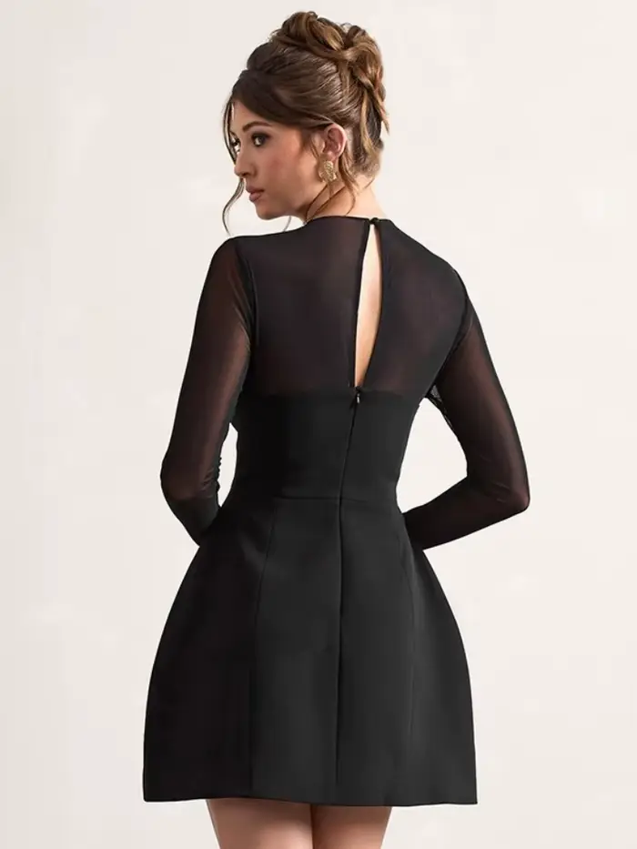 Robe noire transparente en maille pour femme