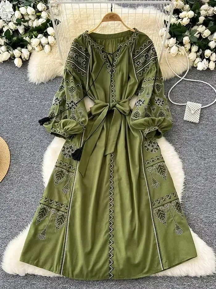 Robe longue style bohème rétro ethnique pour femme