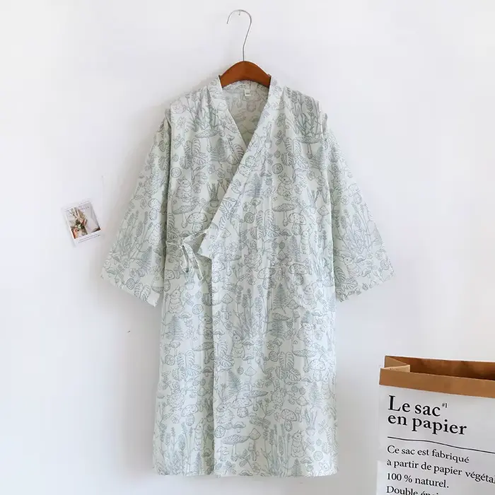 Robe Kimono Japonaise Imprimée Forêt de Champignons 100% Coton Femmes Taille M L Occasions Spéciales Printemps Été