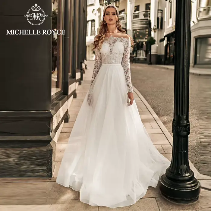 Michelle Royce 2 en 1 chérie robes De mariée pour les femmes Appliques Illusion détachable Train rob