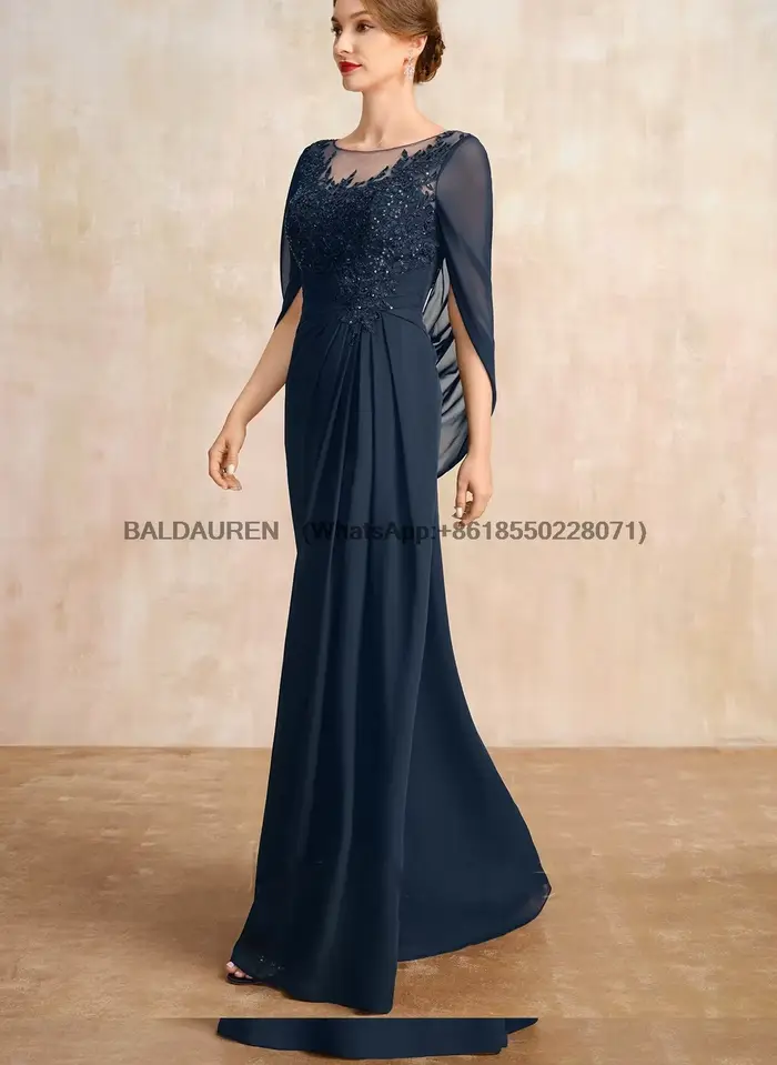 Robe de mère de la mariée A-line élégante en mousseline pailletée et plissée pour célébrations et soirées de gala