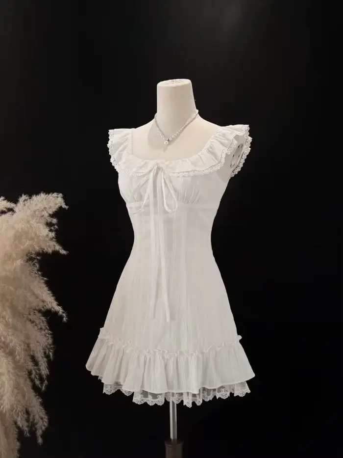 Robe une pièce à col marin français, douce, sans manches, Style collège Kawaii, Design de mode corée
