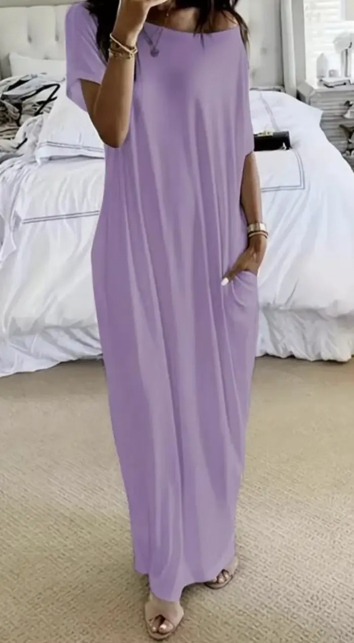 Summer Hot Sale Of The Season Casual Long Dress Women's Solid Color Short Sleeve Maxi Dress Batwing