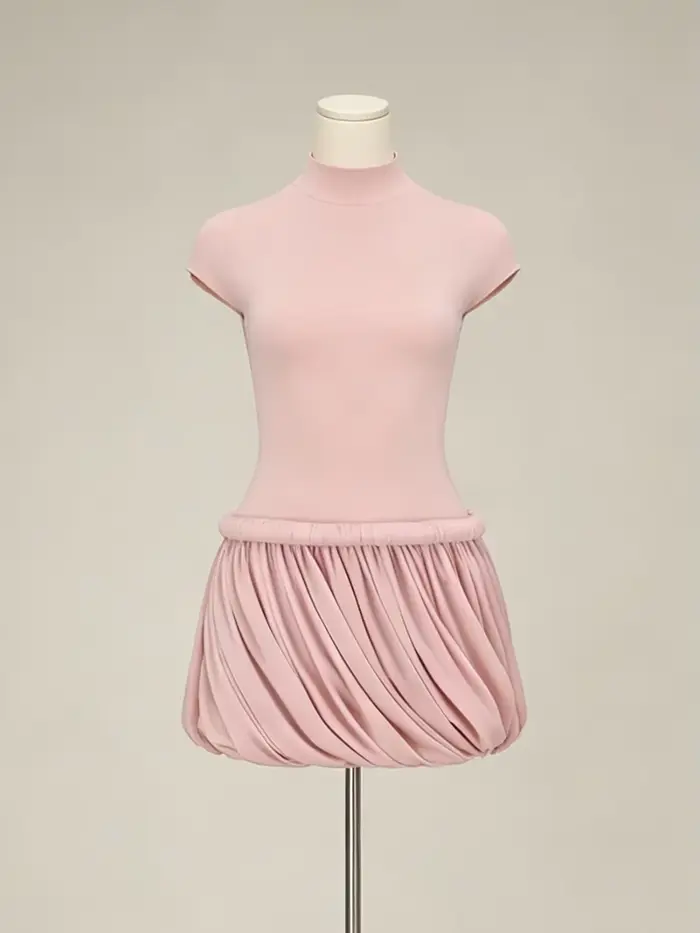 Robe mini chic à col montant et froncée PUAL, style élégant et moulant, idéale pour les soirées, les