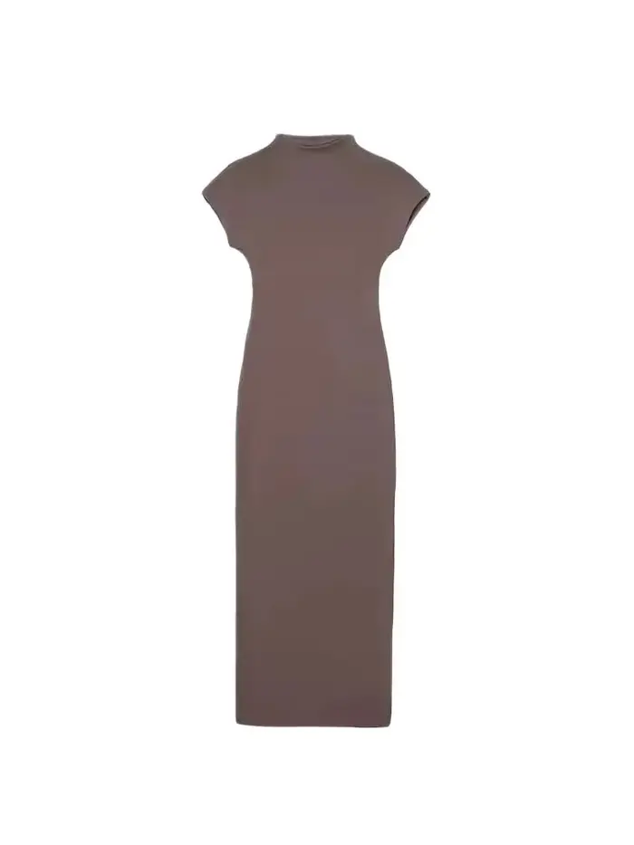 Femmes mode ajusté tricot robe mi-longue Vintage col rond manches courtes robes féminines robes Mujer