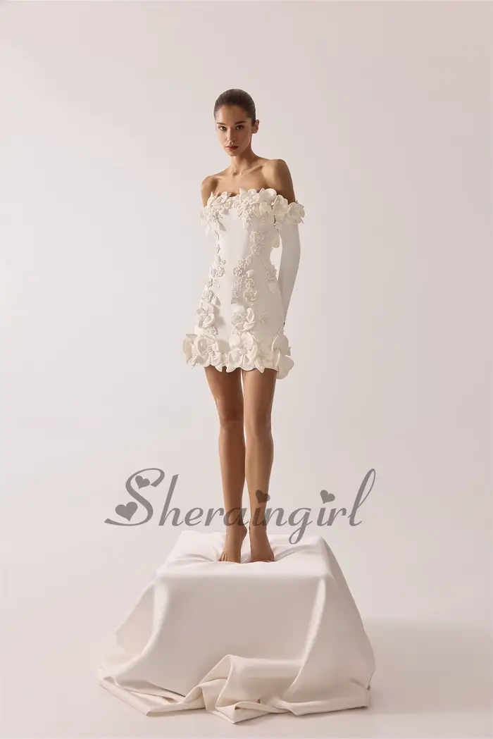 Robe Cocktail Mini Charmante avec Fleurs 3D, Paillettes et Perles pour Femmes Occasions Spéciales Robes de Bal de Promo Robes de Remise de Diplôme Personnalisées