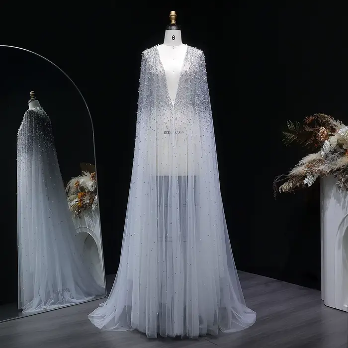 Sharon Said élégant noir perlé Cape robe de soirée avec balayage étage arabe pour les femmes