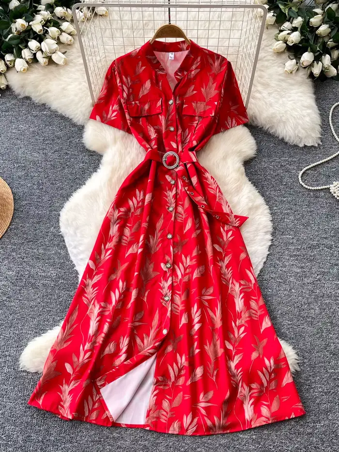 Robe longue à imprimé floral de style vintage pour femmes, col en V, manches courtes, décontractée, chic, pour les sorties en ville, pour les vacances en France