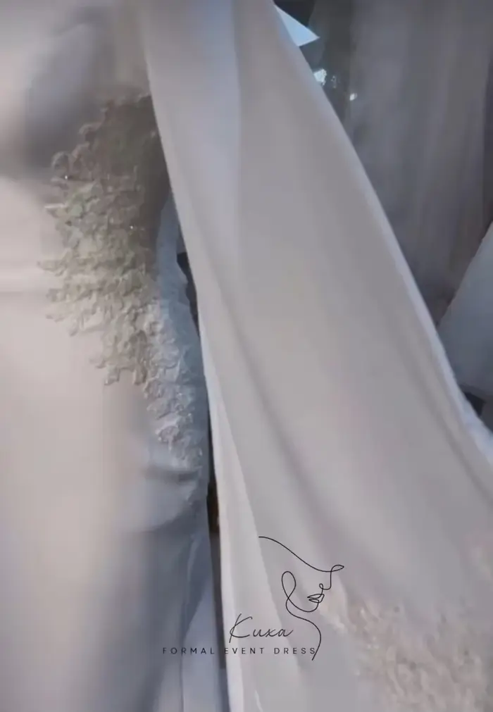 Robe de mariée KUXA en dentelle avec train de cour, silhouette une ligne, col rond, manches longues, soutien-gorge intégré, polyester et coton, pour femmes enceintes et cérémonies traditionnelles musulmanes