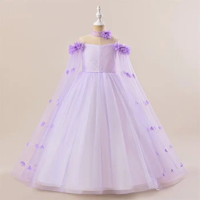 Robe de Demoiselle d'Honneur Rose en Tulle pour Fille