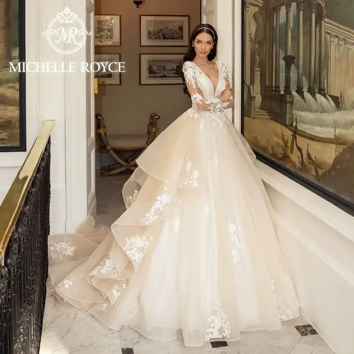 Michelle Royce-Robe de mariée de luxe pour femme, robes de Rh, haut de gamme, nickel é, perles, fleu