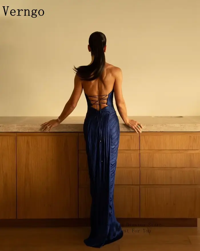 Verngo bleu foncé brillant robe de soirée chérie sirène Sexy formelle Occasion