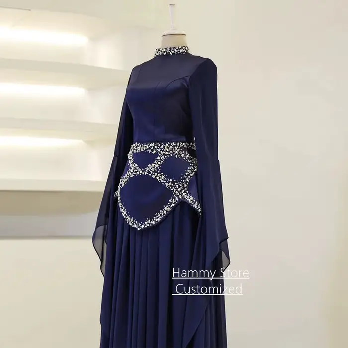 Robe de soirée arabe moderne personnalisée à manches longues