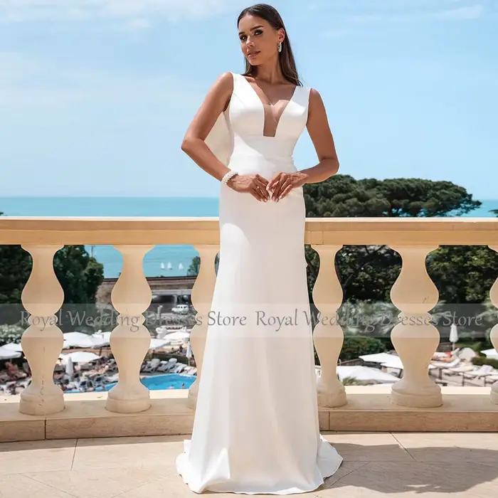 Robe de mariée sirène blanche avec poignées pour la mariée