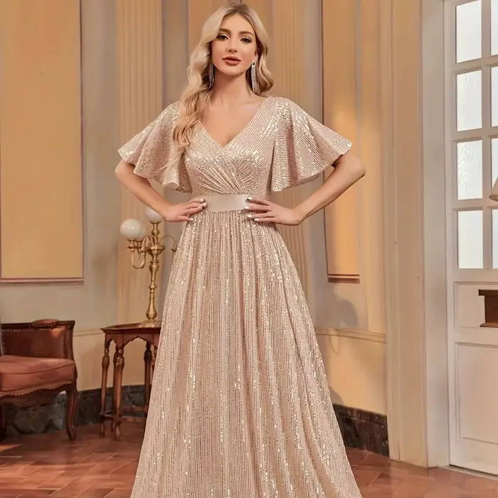 Robe de soirée élégante rétro évasée à manches en maille pour femme – Parfaite pour les fêtes
