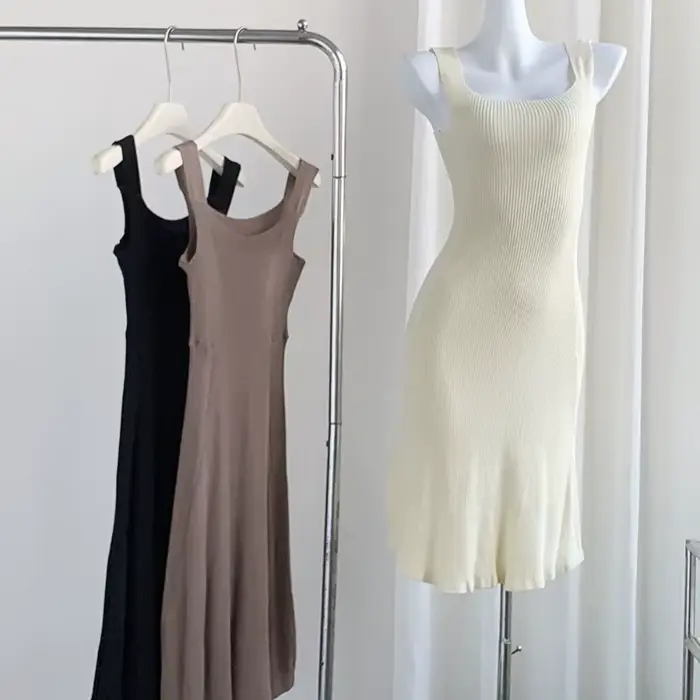 Robe Courte Tricotée Sans Manches Printemps-Été pour Femme