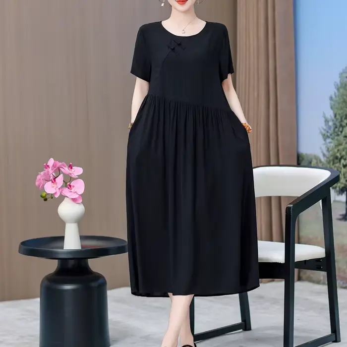 Nouvelle mode 2025 robes d'été pour femmes Vintage décontracté à manches courtes col rond impression
