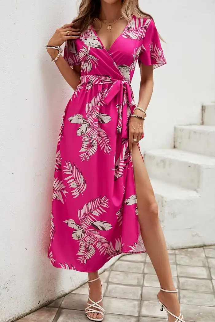 Nouvelle Robe Style Preppy Mousseline Polyester Taille Asymétrique Col en V Fleur Manches Papillon Occasions Spéciales