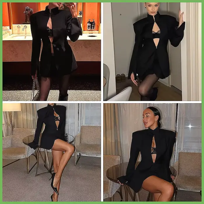 Robe blazer noire à découpes pour femme