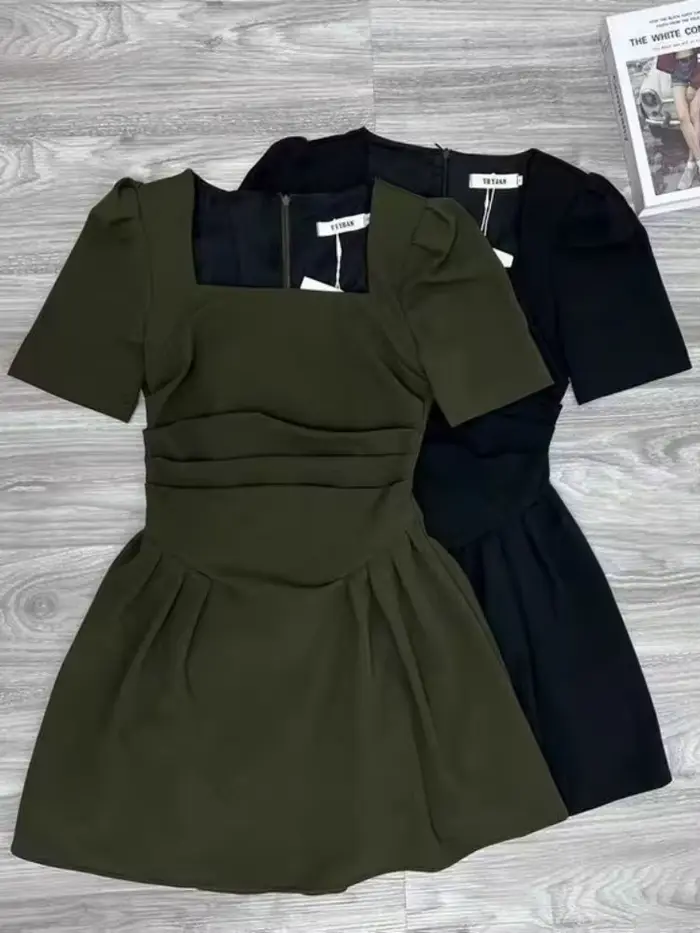 Mini robe à manches bouffantes pour femmes, plis solides, conception d'été, tendre, style 03 coréen,