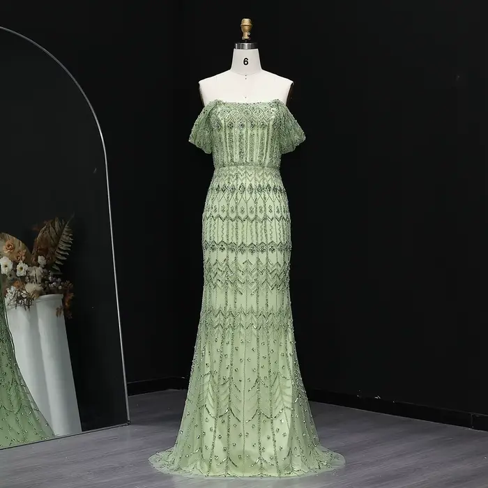 Robe Sharon Said sirène en polyester avec perles et cristal pour soirées officielles et mariages