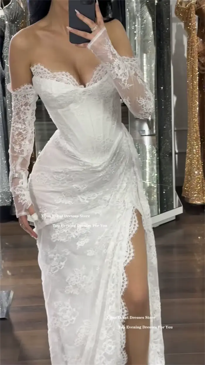 Xijun luxe ivoire dentelle robes de mariée chérie haute fente formelle