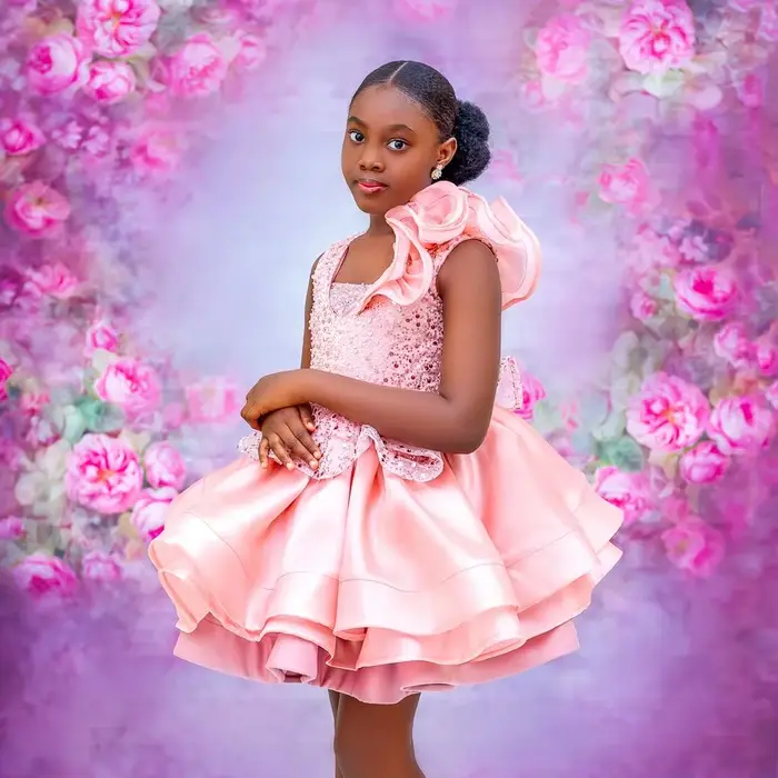 Robe Chic à Paillettes pour Fille, Rose, Courte, à Fleurs, pour ixde Mariage, Bal de Promo, pour Séa