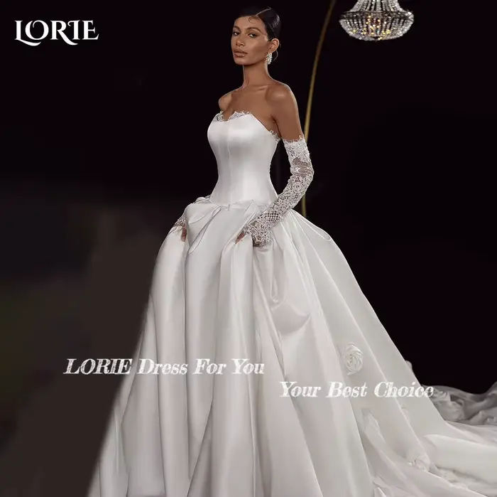 LORIE Vintage 3D fleur robes de mariée plis chérie froncé robe