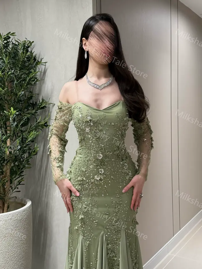 Robes de soirée sirène vert sauge