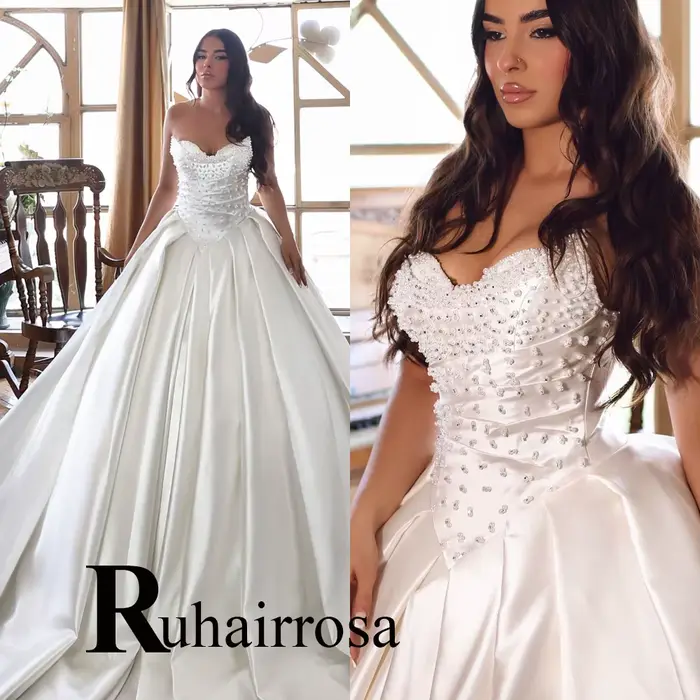 Robe de mariée Ruhair Rosa moderne a-ligne perles strass dos à lacets pour femmes blanche ivoire champagne occasions spéciales mariage