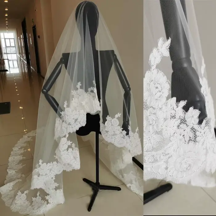 Voile de mariée long en dentelle 1T, voiles de mariée de 3 m de longueur, personnalisables