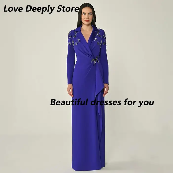 Robe d'invité de mariage violette, en Jersey, manches longues, robes de soirée pour femmes, col en V