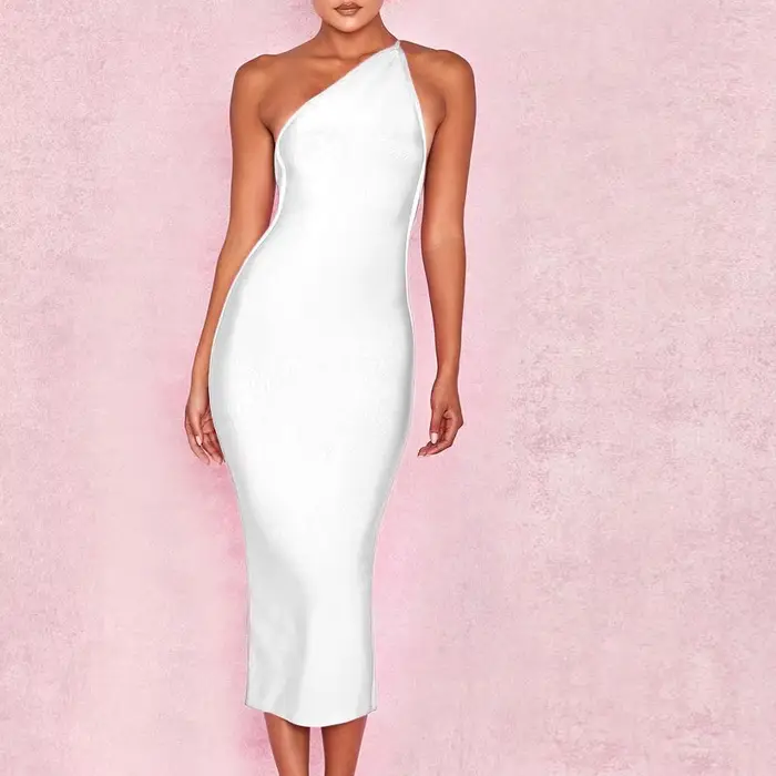 Robe à bandes pour femmes, asymétrique épaule dénudée, mi-longue, moulante, Sexy, élégante, tenues d