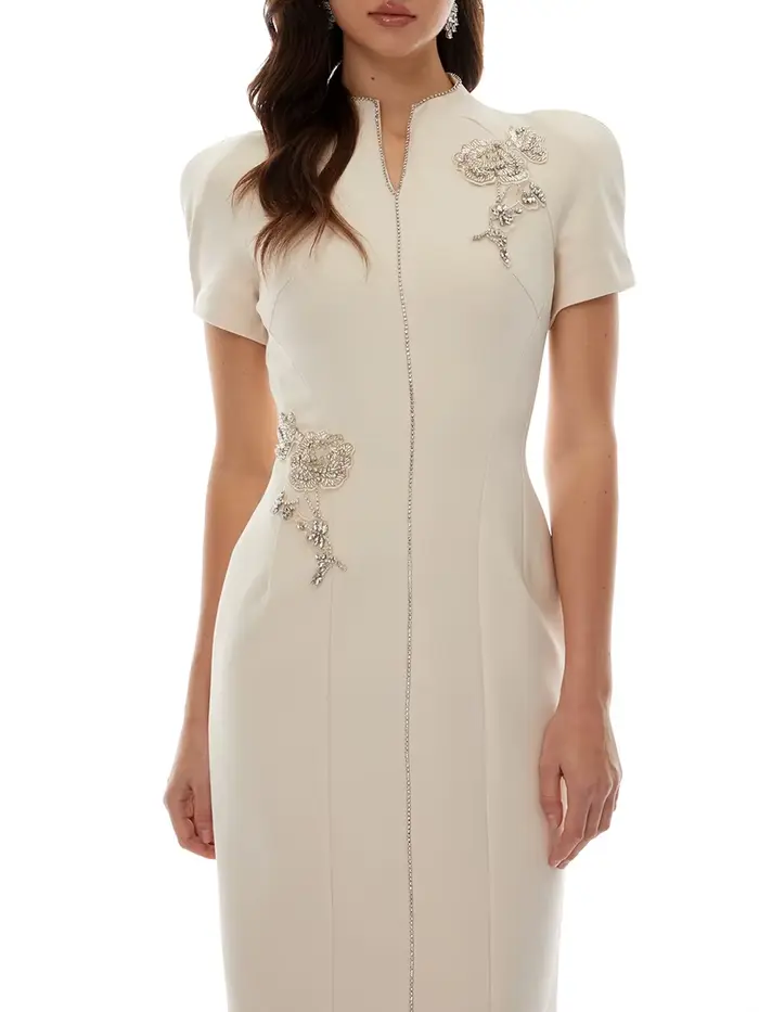 Robe longue VGH abricot à col mandarin pour femme