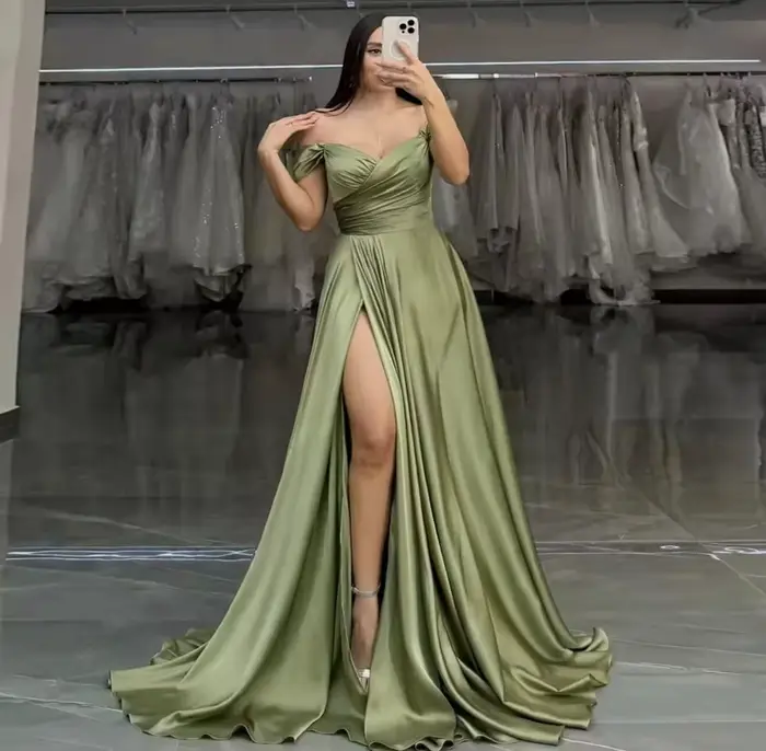 Robe de soirée Sexy vert sauge, fente latérale haute, épaules dénudées, chérie, robes de bal, Corset