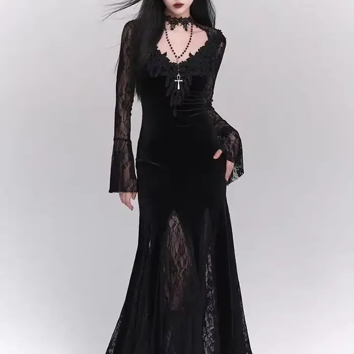 Robe gothique d'hiver en dentelle Grunge