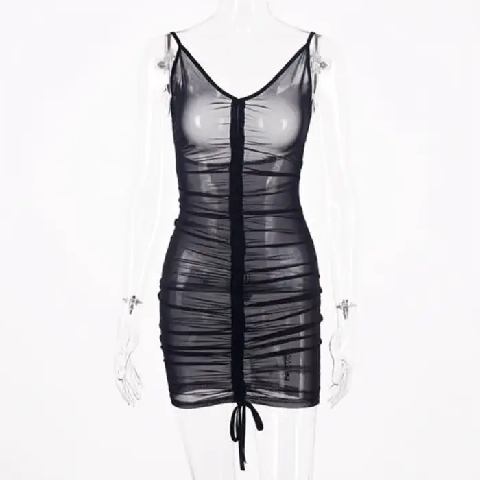 Robe néon verte femmes Sexy maille transparente Mini