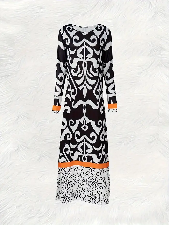 Robe de vacances imprimée noire et orange pour femmes