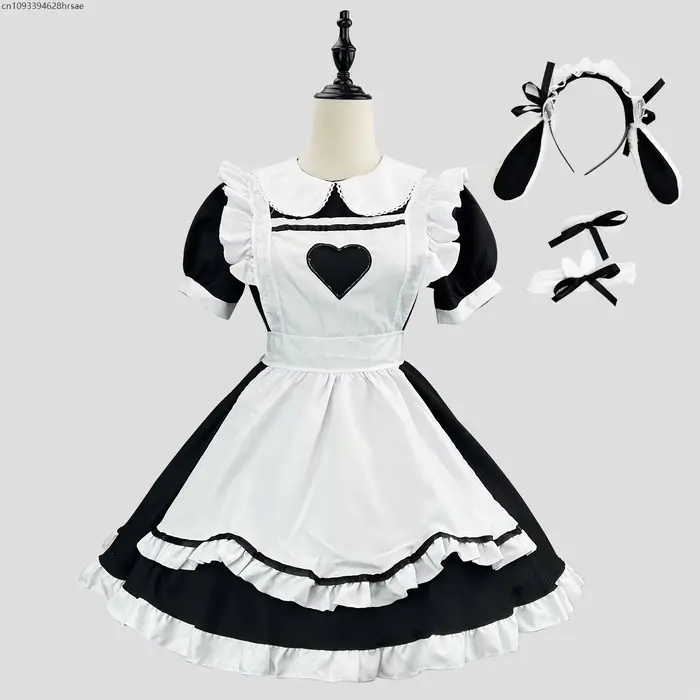 Robe Lolita rose pour femmes, tenue de demoiselle d'honneur noire à manches courtes, ensemble de rob