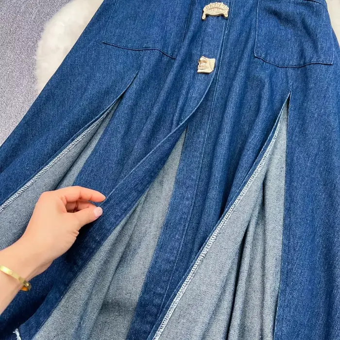 Robe en jean évidée à col rabattu pour femmes