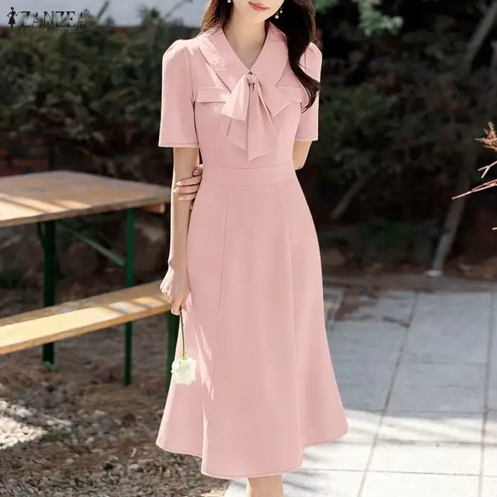Robe Sirène Élégante ZANZEA en Polyester pour Femmes, Taille Empire, Style Sirène, Couleurs Abricot, Bleu, Rose, Occasions Spéciales