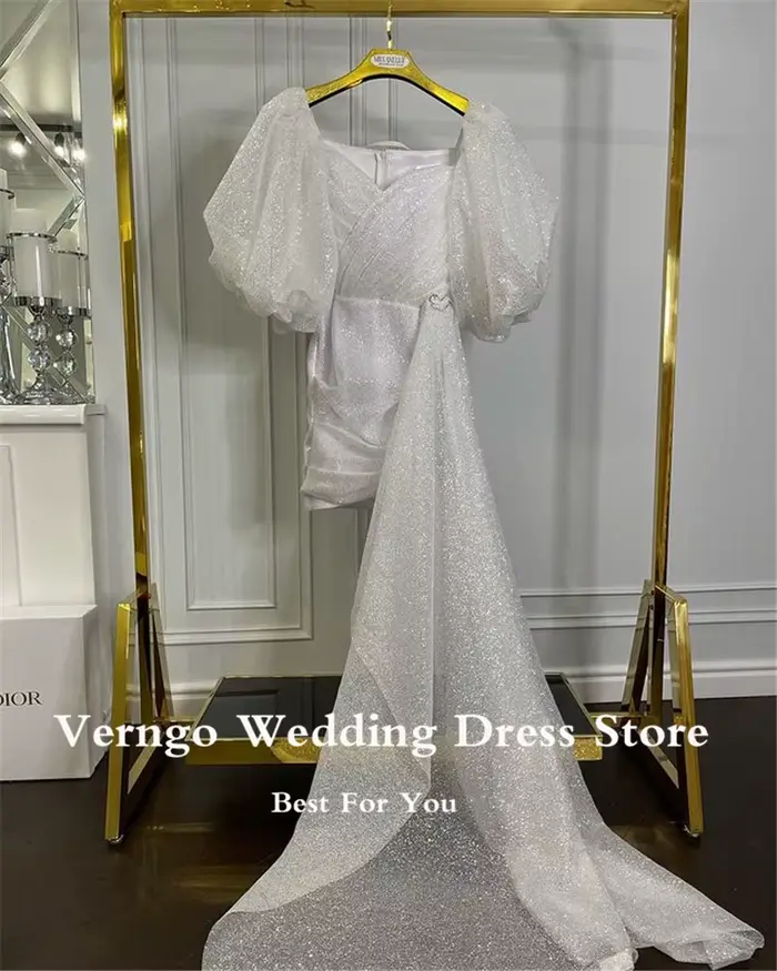 Verngo-Robe de mariée courte scintillante