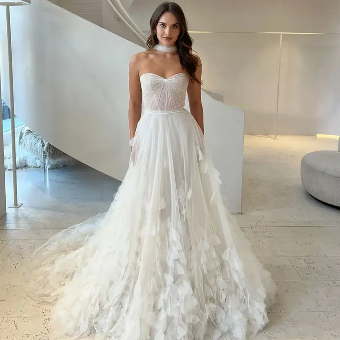 Robe de mariée simple en tulle sans manches, élégante, col cœur, coupe A, Vestido De Novia, tempéram