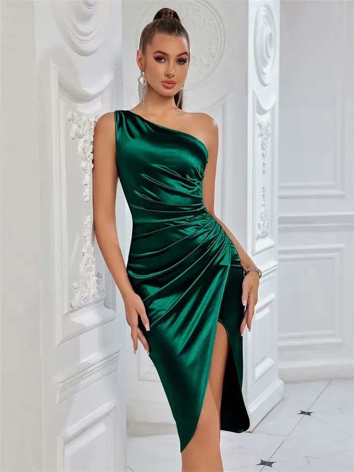 Robe de soirée bleue sexy sans manches pour femmes, silhouette gaine, décolleté asymétrique, matériau extensible, pour célébrités, soirées, mariages et vacances