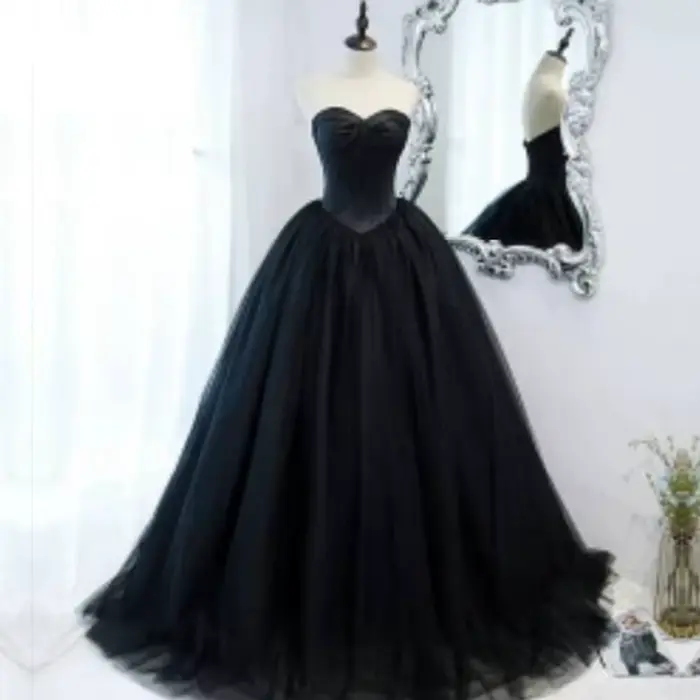 ZJHau23-Robe de Mariée Noire Gothique Personnalisée, Tenue de Bal Vintage, Col en V, Sans Bretelles,